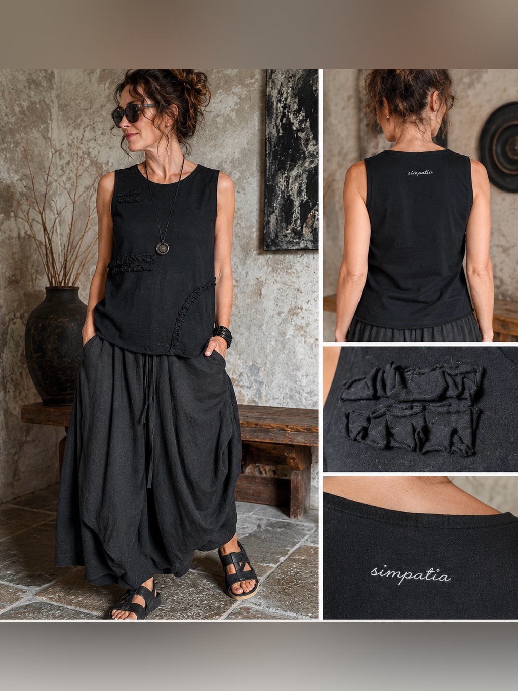 Cloth & Steel Cas Black Embellished Sleeveless Tank Top Made In Italy Sz Medium